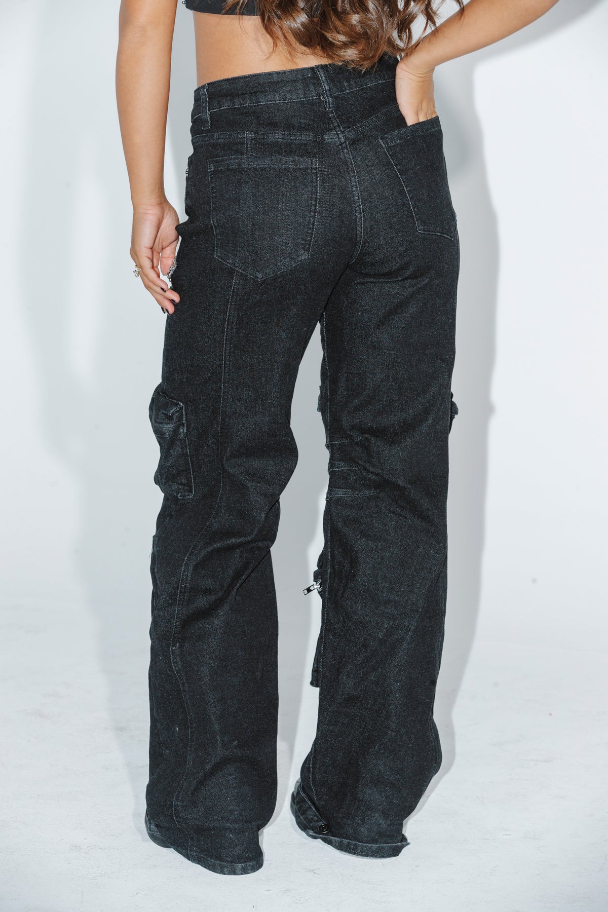 Cut Out Rhinestone Cargo Pants