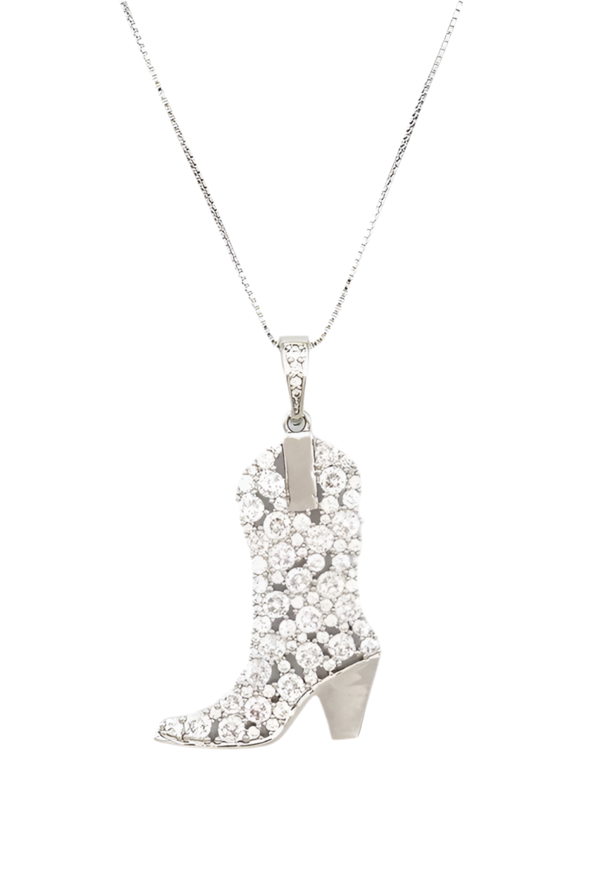 Cubic Zirconia Cowboy Boot Pendant Necklace