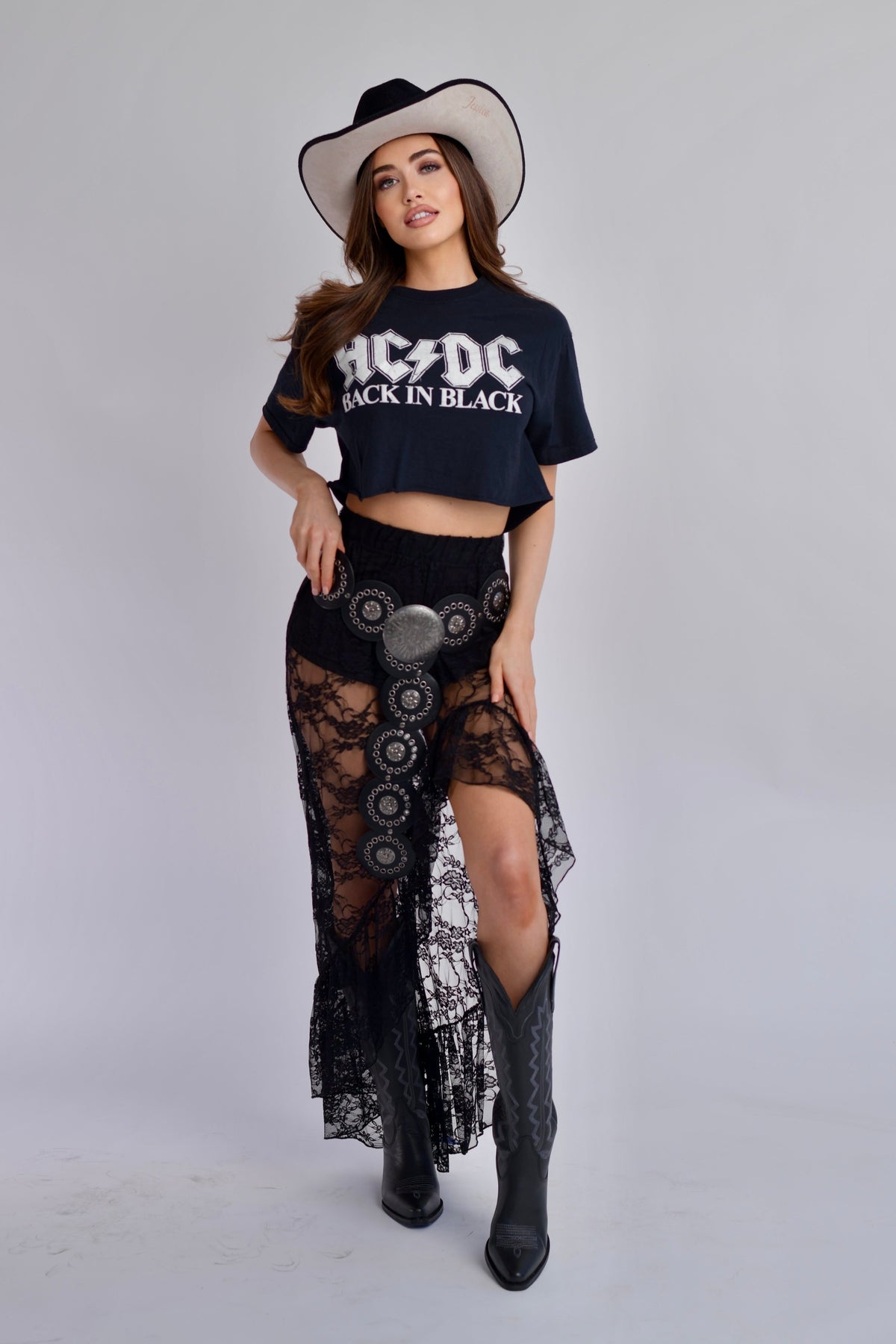ACDC Black Mom Crop Tee
