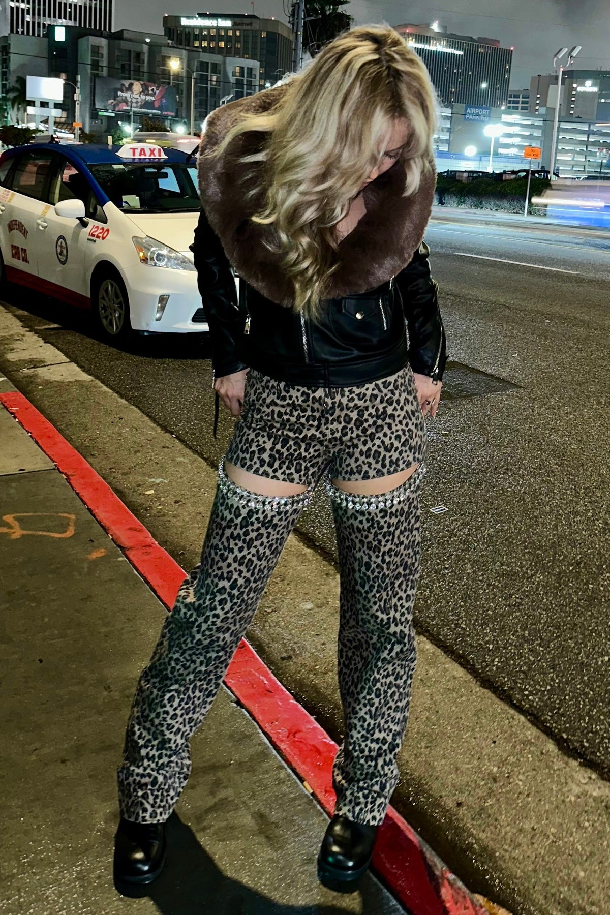 Leopard Cut Out Rhinestone Cargo Pants