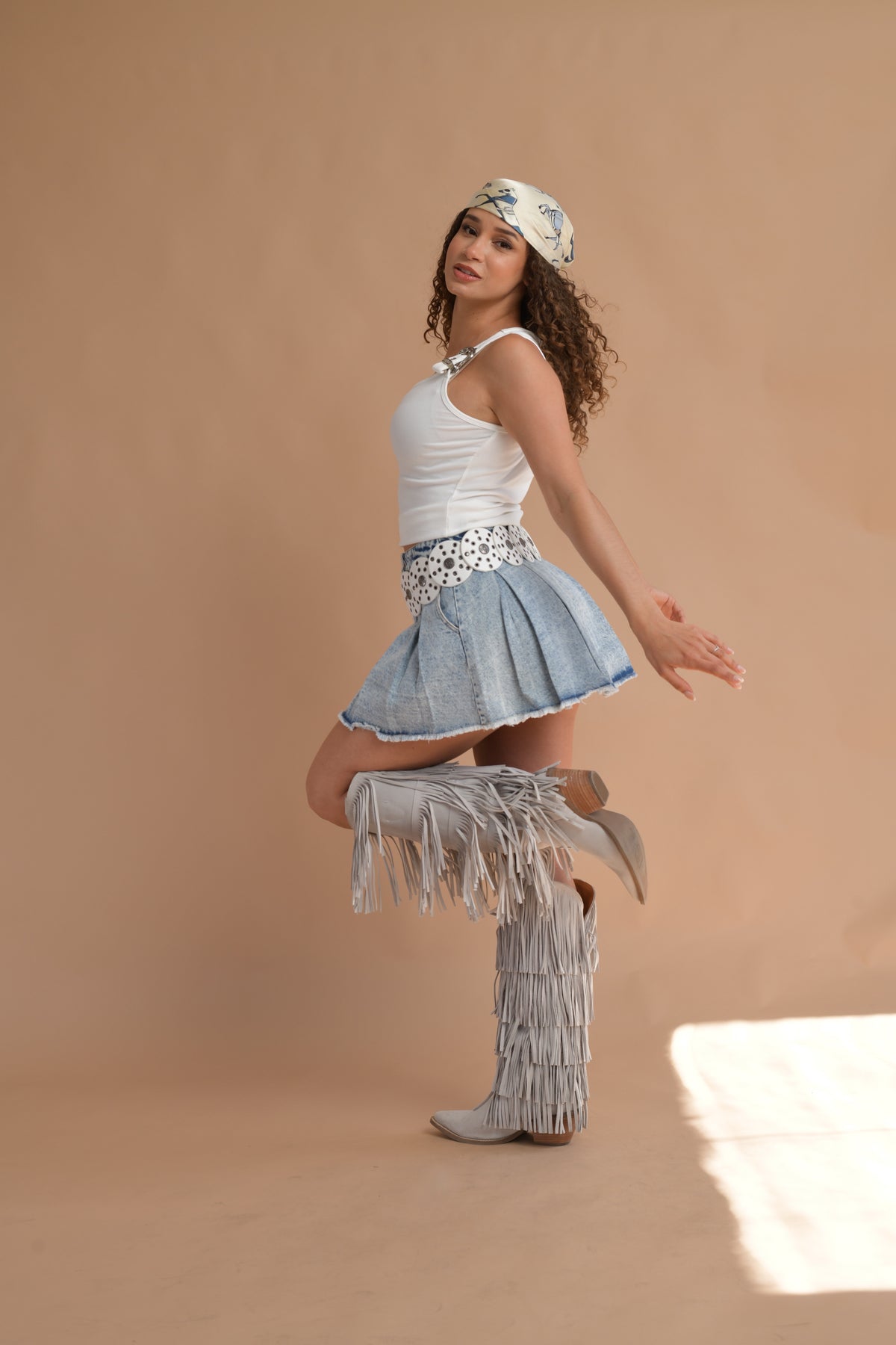 Colleen Pleated Denim Skirt