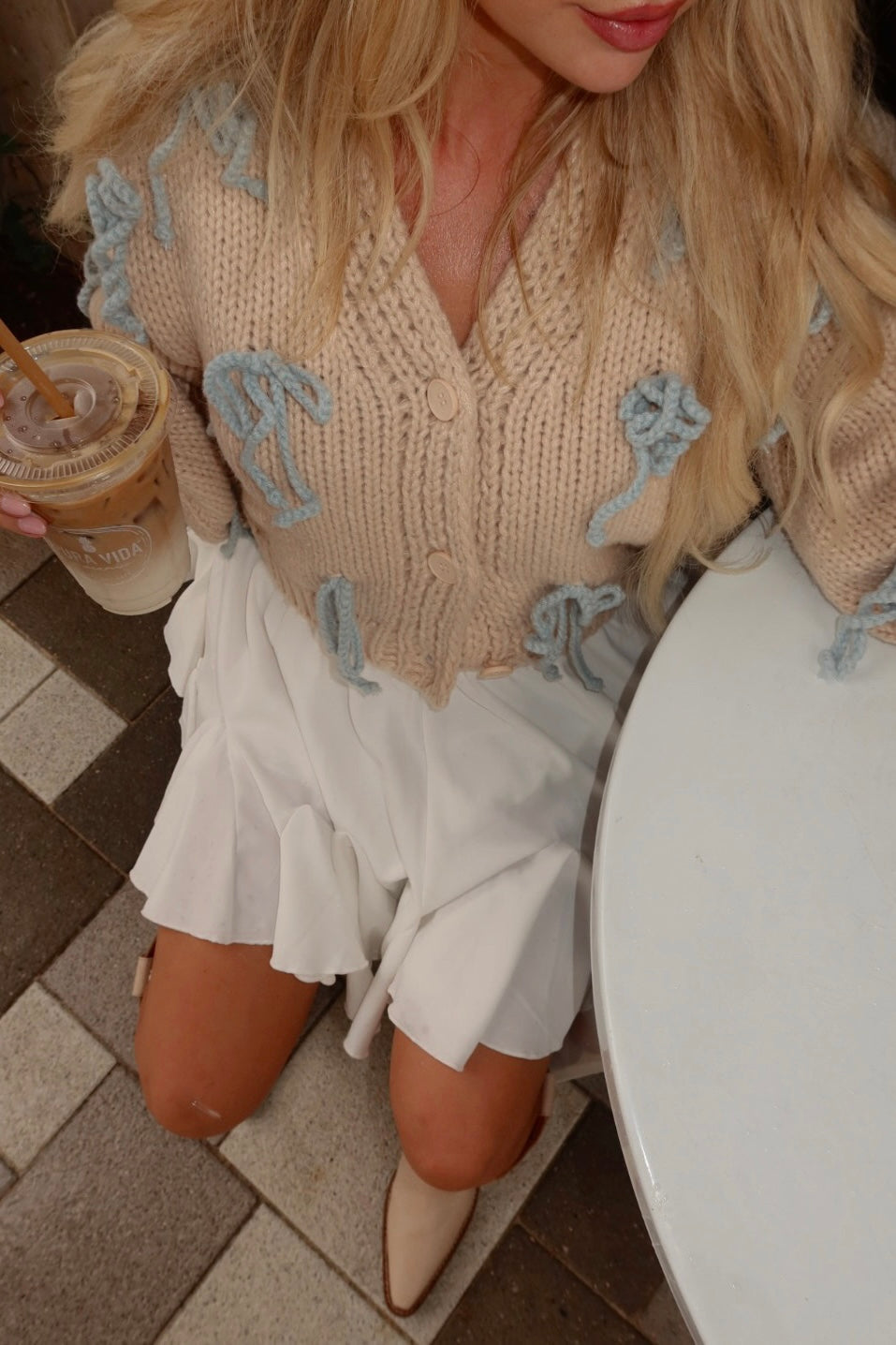 Bow Cardigan in Sand