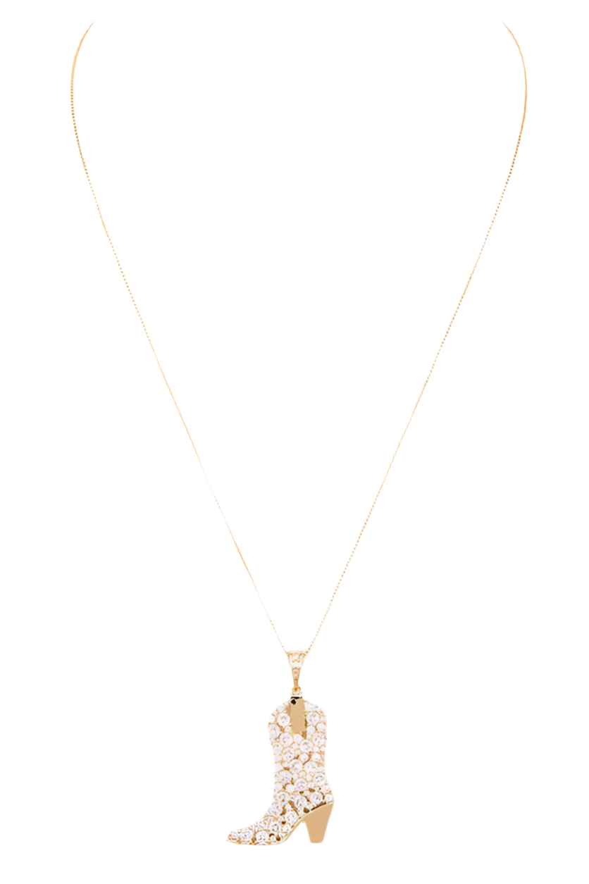 Cubic Zirconia Cowboy Boot Pendant Necklace