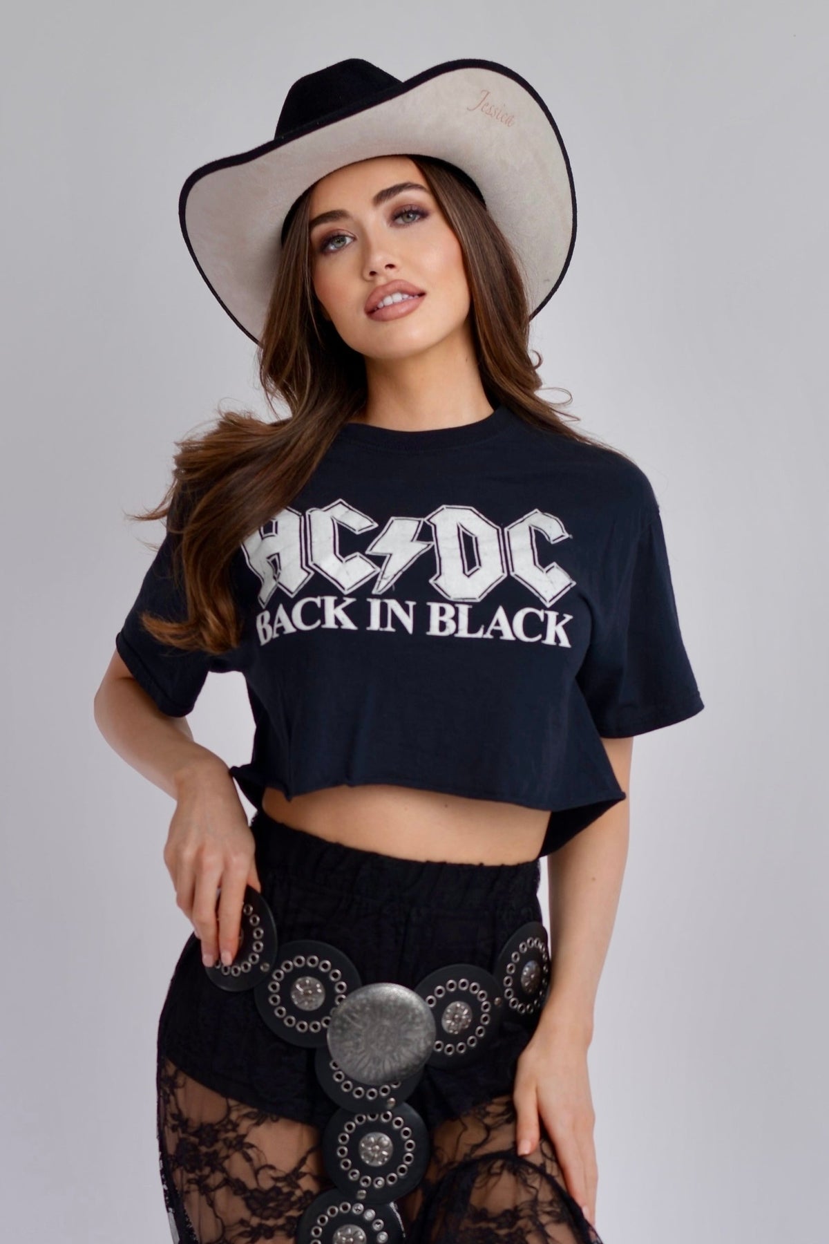 ACDC Black Mom Crop Tee