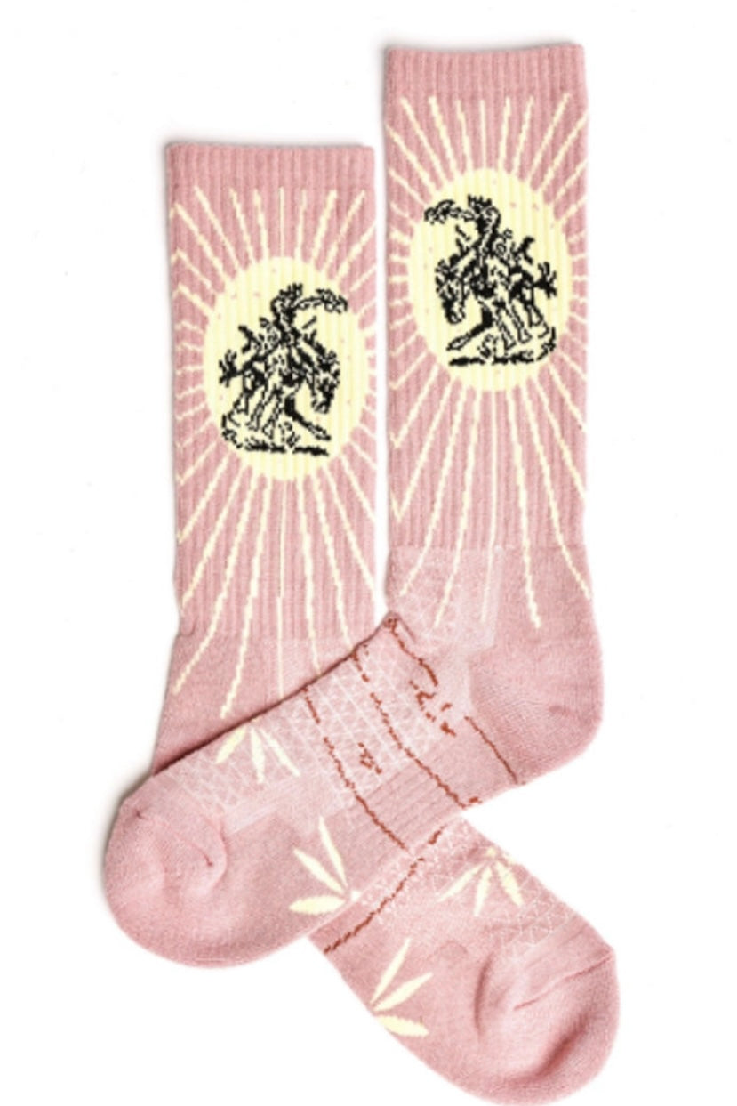 Lucky Chuck Fringe Bucking Dusty Pink Performance Crew Sock