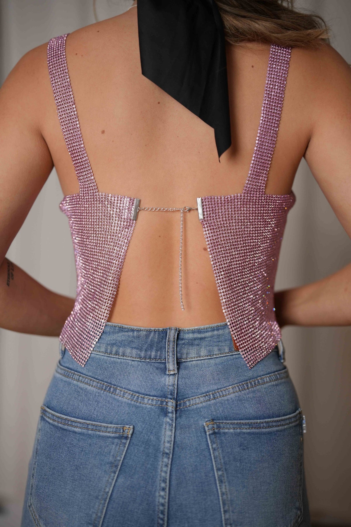 Rhinestone Chainmail Crop in Pink