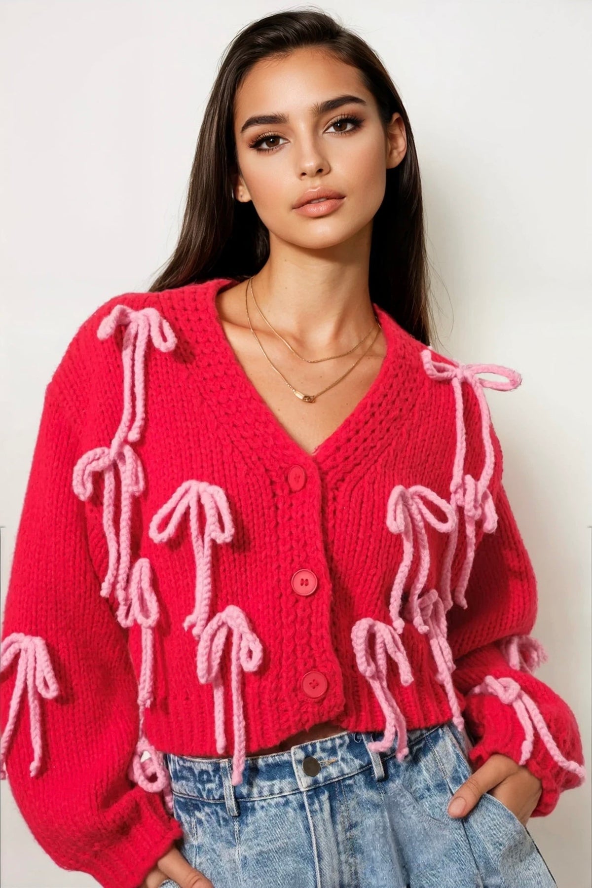 Bow Cardigan in Sand