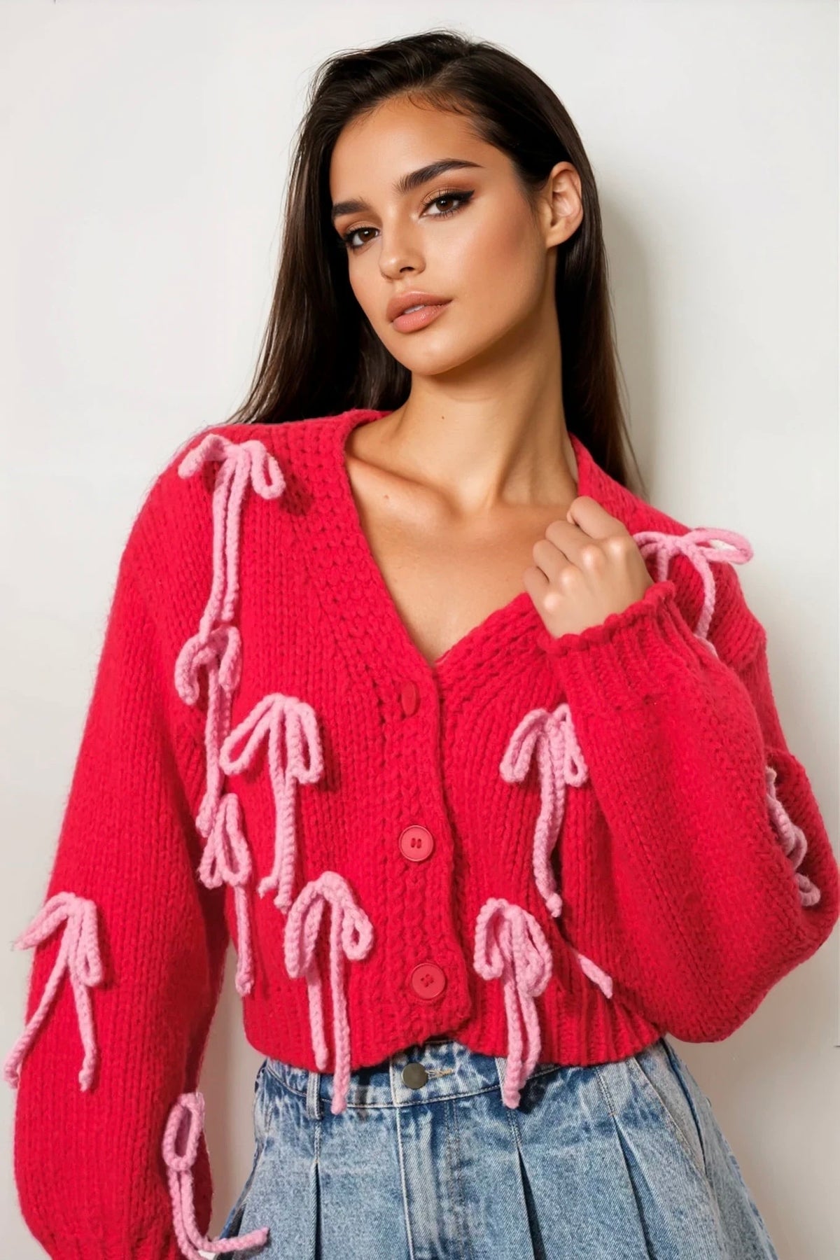 Bow Cardigan in Sand