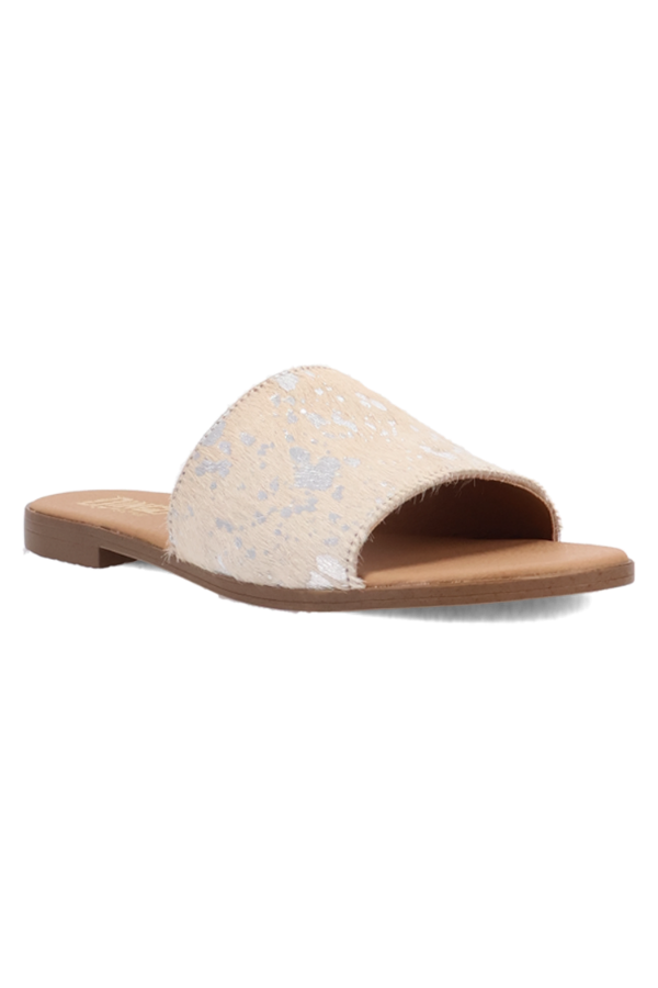 Bold summer sandal with real fur detail and comfy cushioned insole