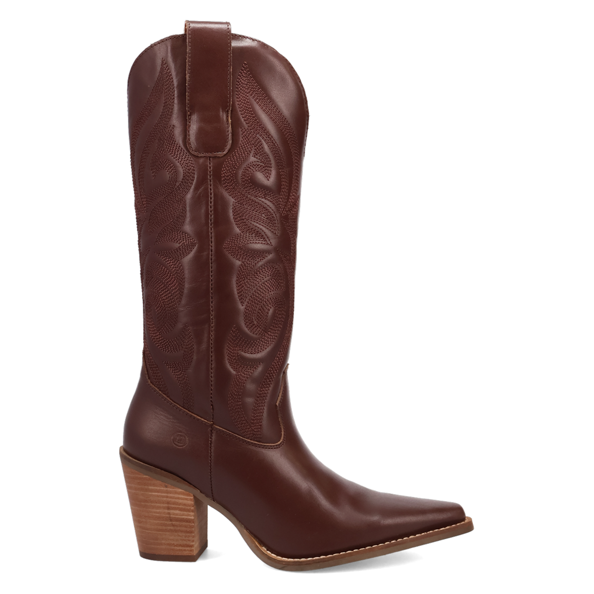 Western-inspired leather boot with stitched detailing