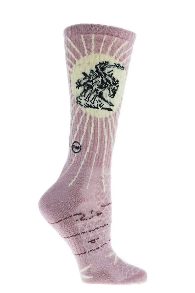 Lucky Chuck Fringe Bucking Dusty Pink Performance Crew Sock