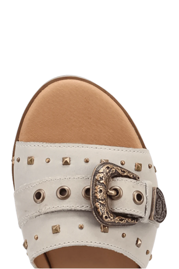 Back strap detail on Lariat Sandal adding structure and support