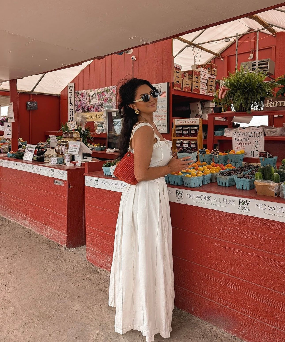 Matching linen top and skirt set in cream with tropical button details