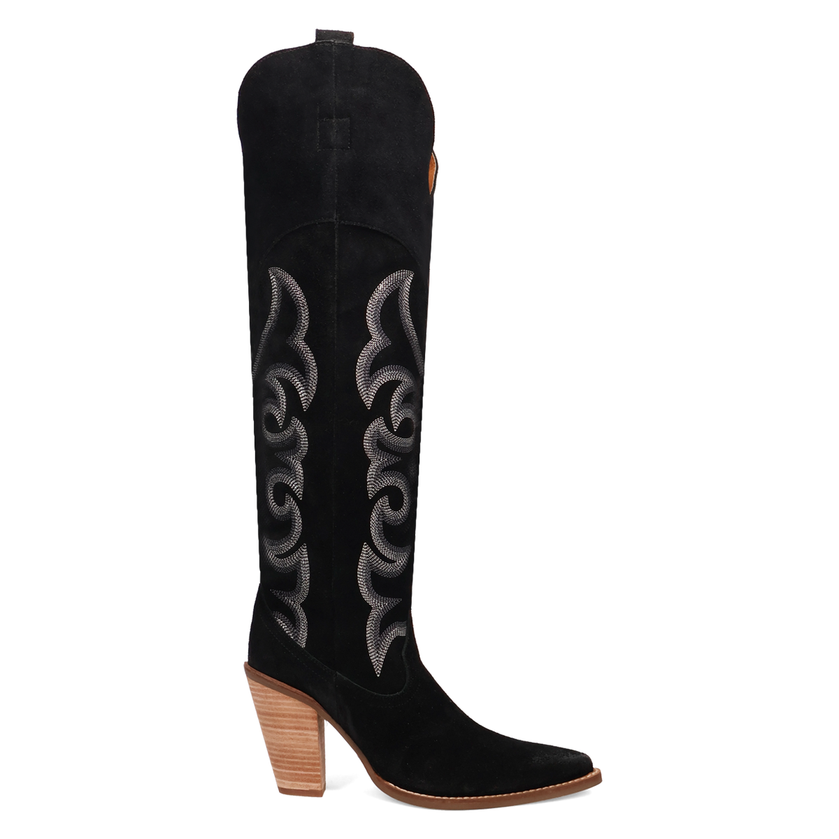 Tall pointed toe western boot in suede