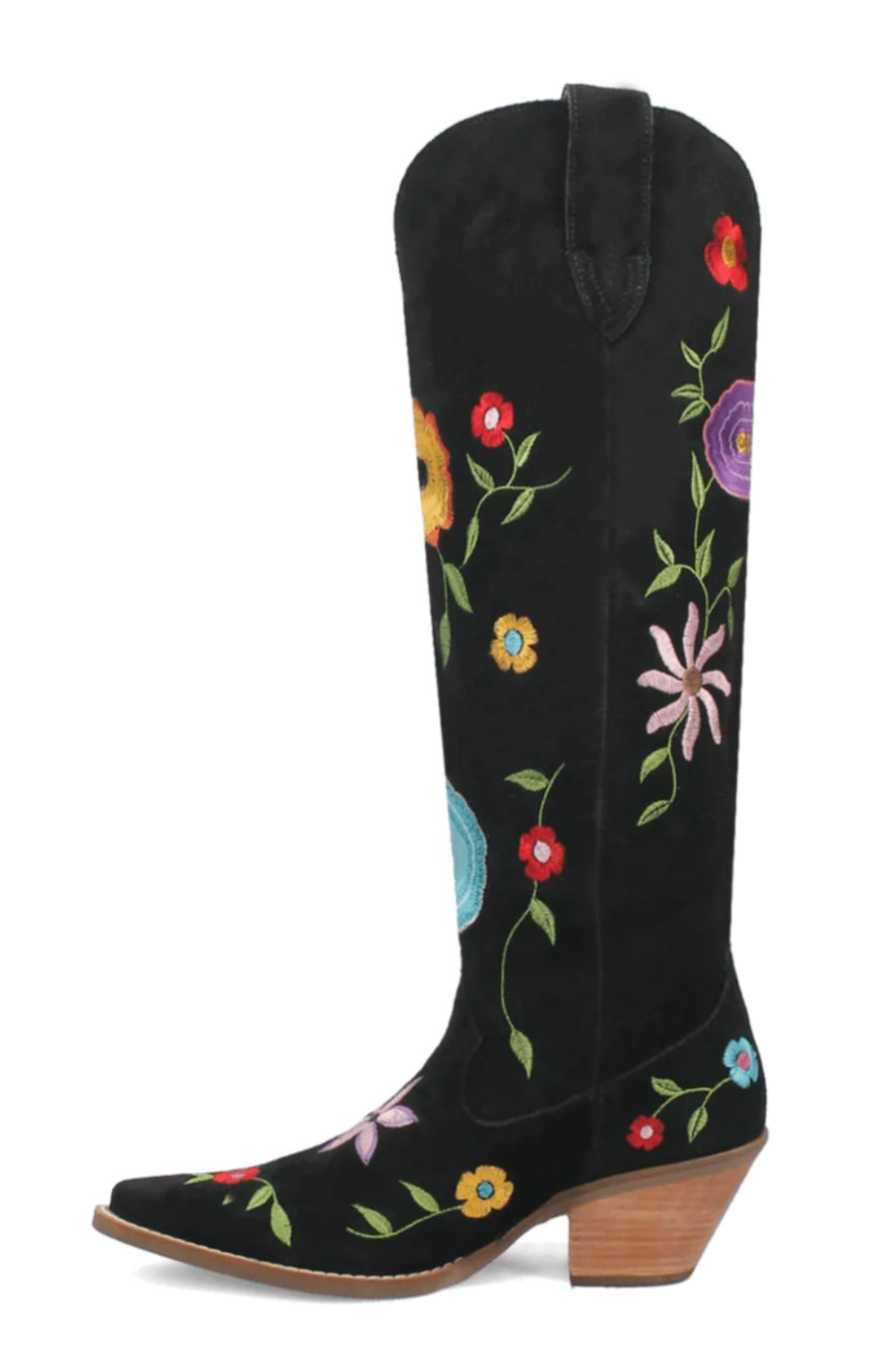 Flower Power Suede Boot in Black