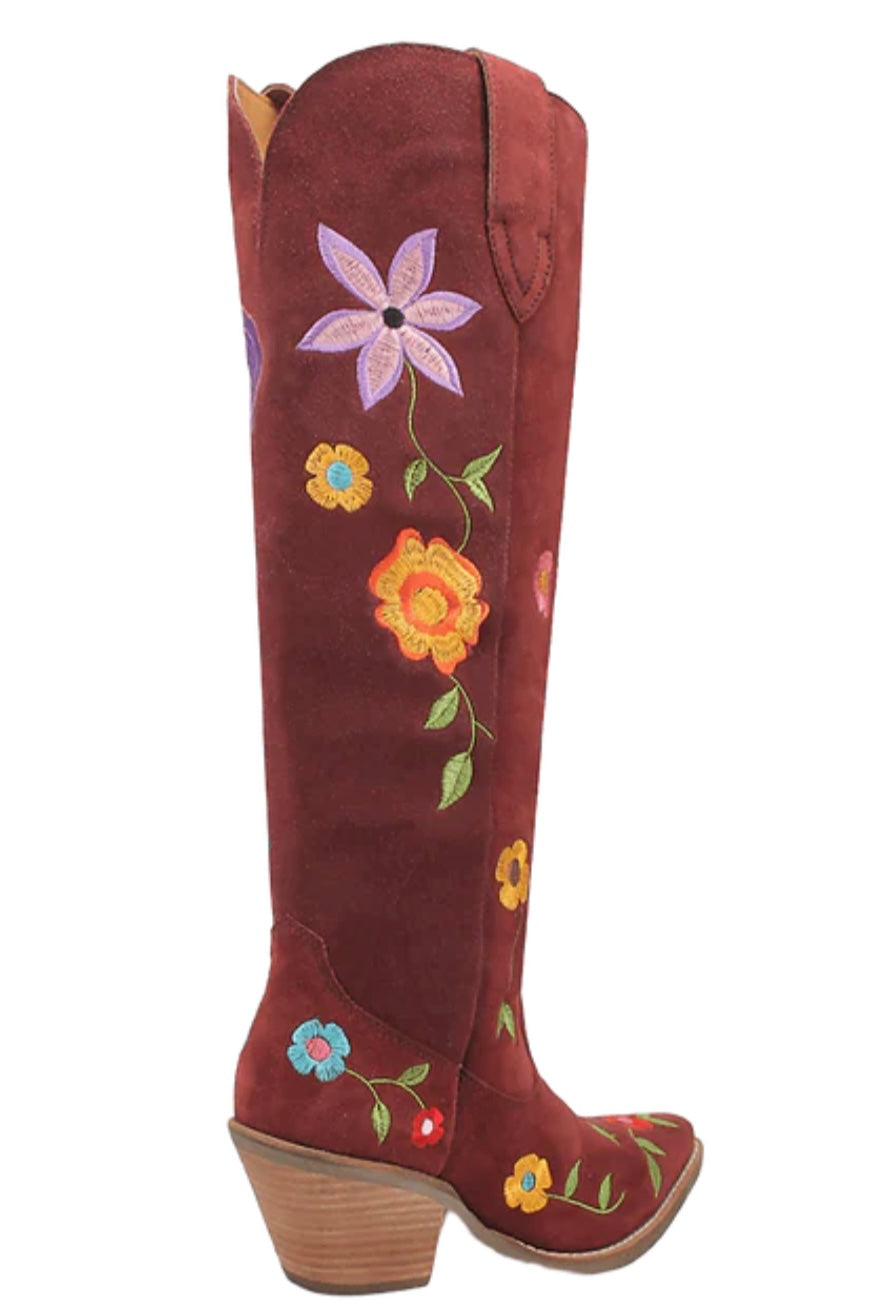 Flower Power Suede Boot in Burgundy