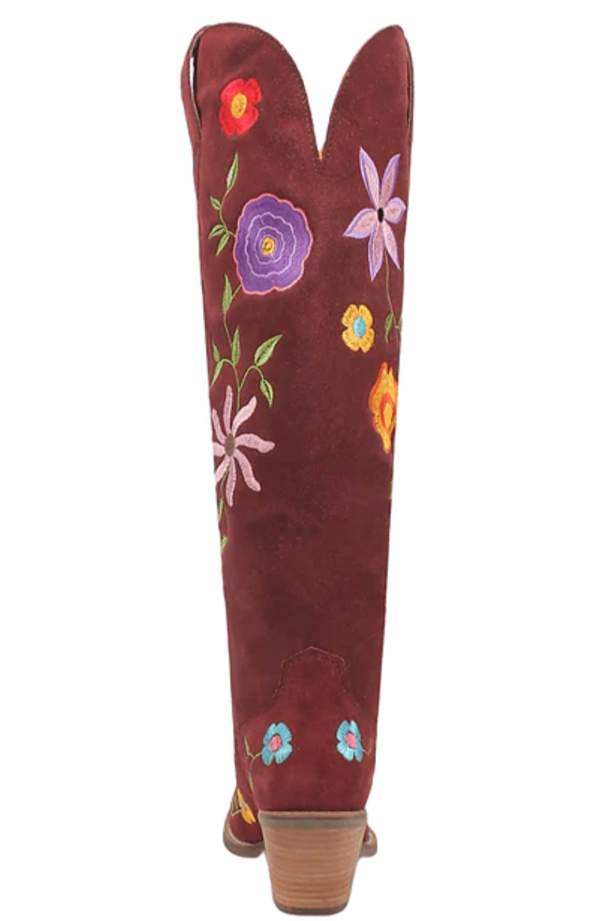 Flower Power Suede Boot in Burgundy