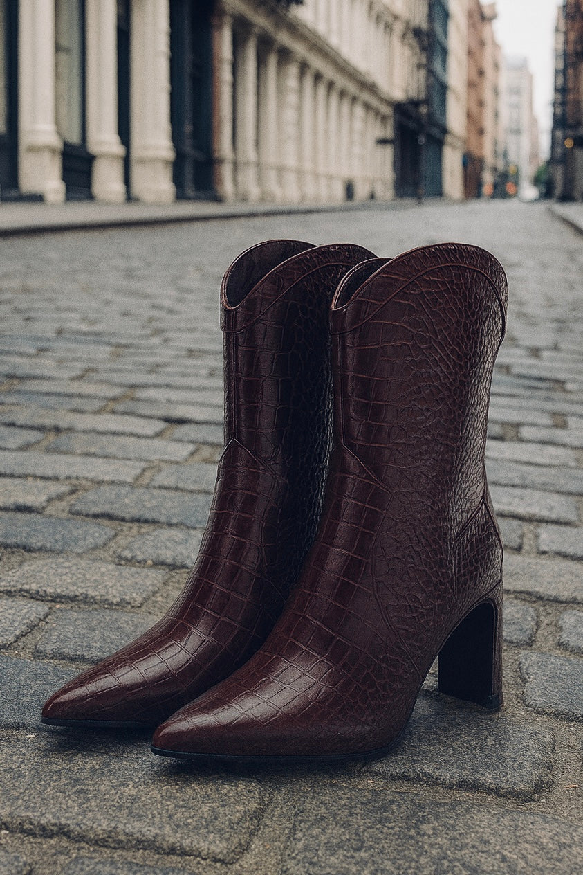 Everley Croc Western Heel Boot