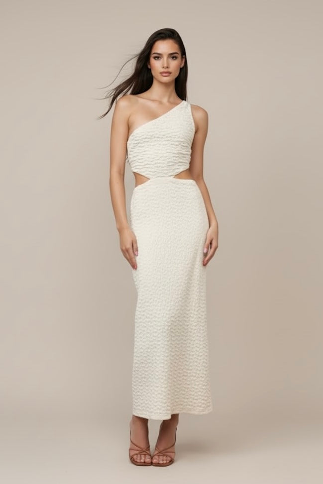 Cream Knit Cutout Midi Dress