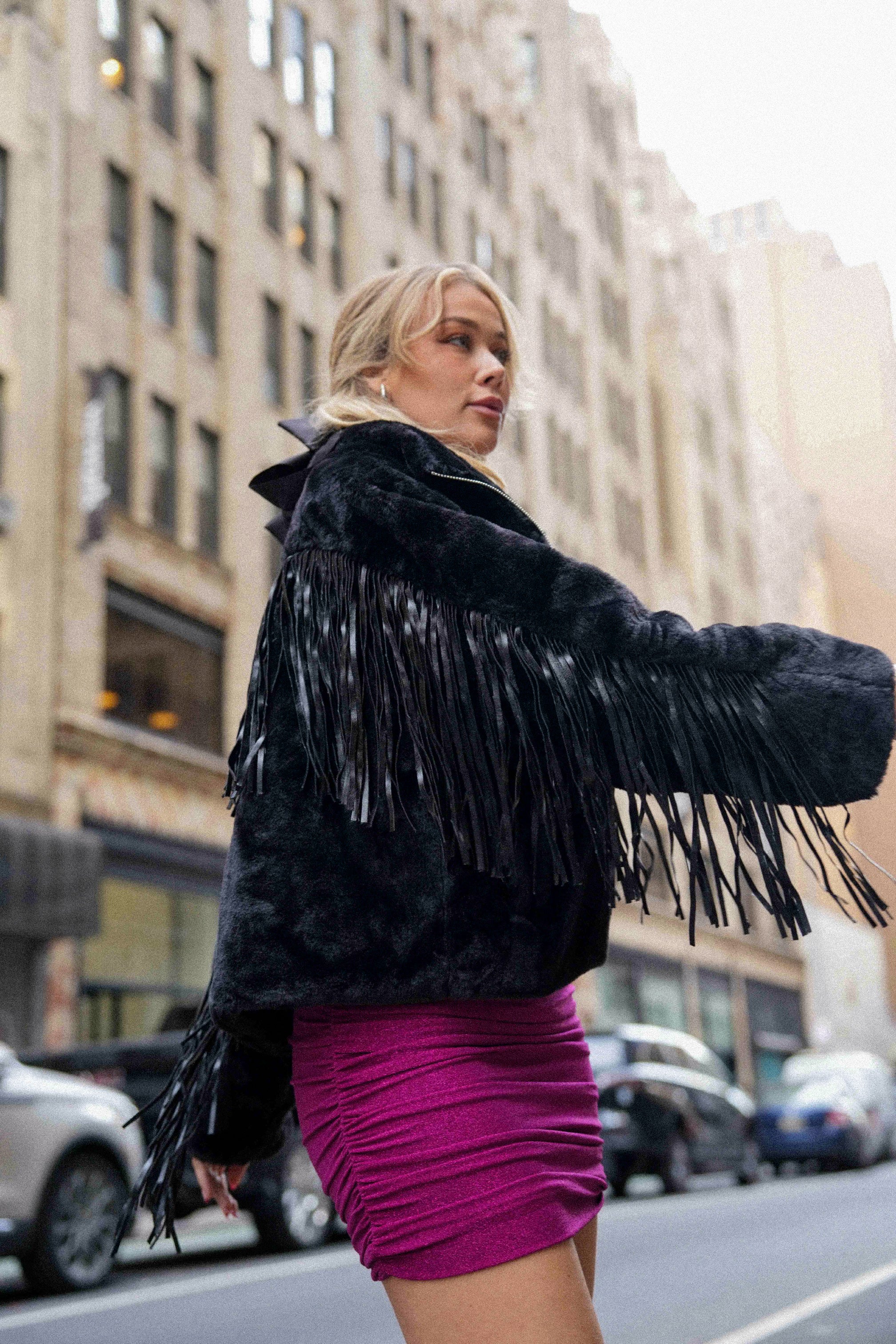 Skylar Fringe Faux Fur Jacket