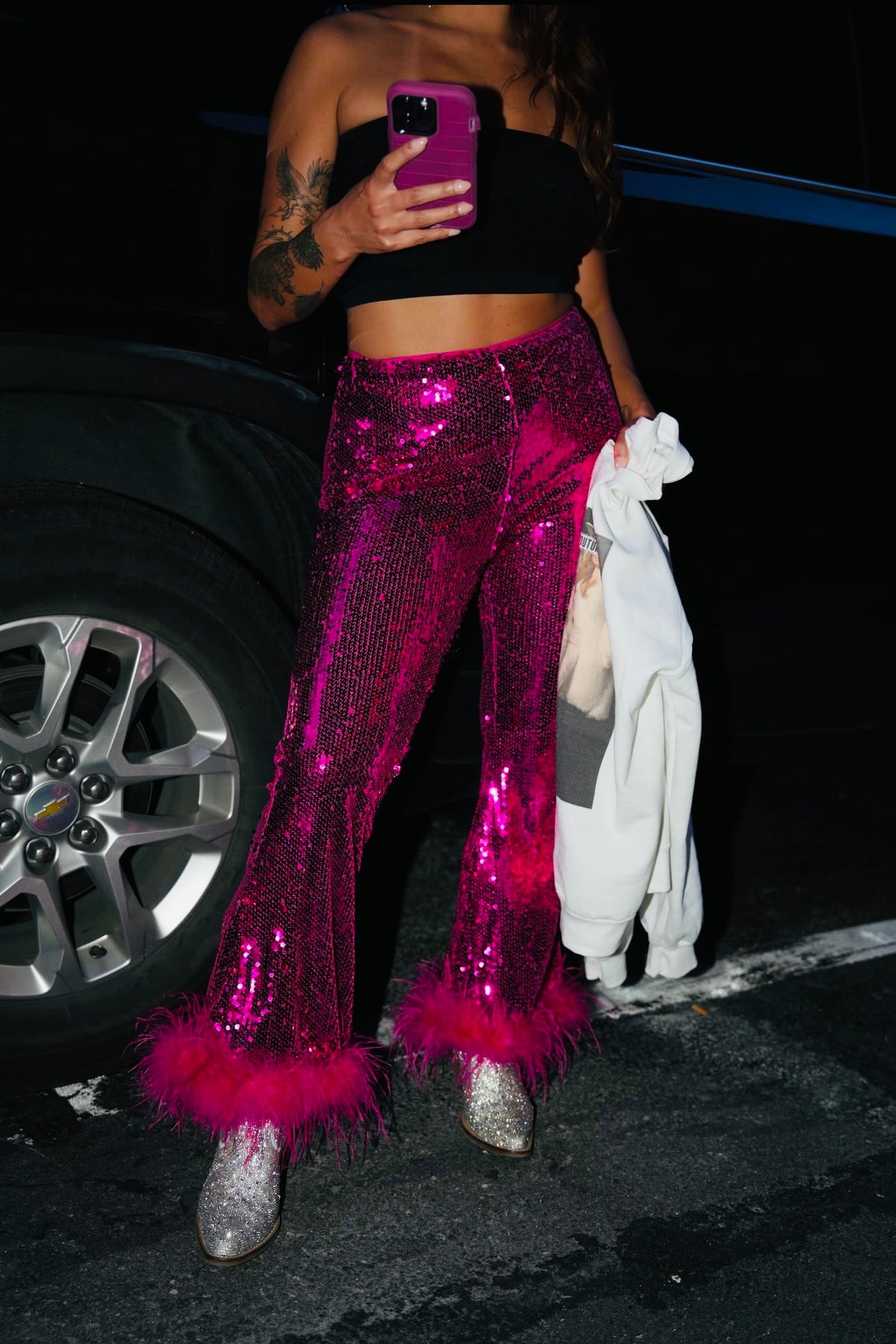 Feather Sequin Pants