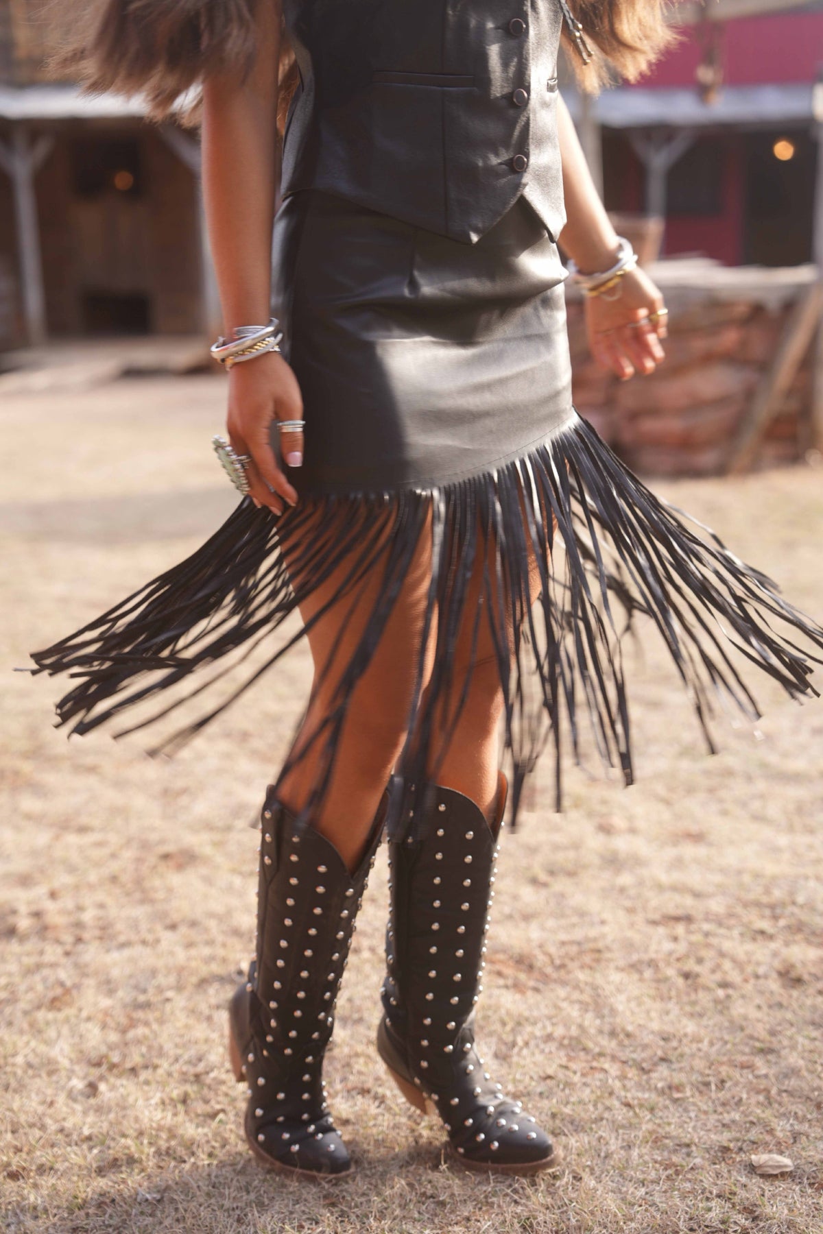 McQueen Fringe Faux Leather Mini Skirt