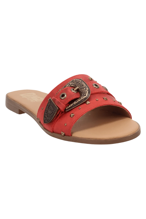 Black Lariat Sandal with studded detailing and round toe design
