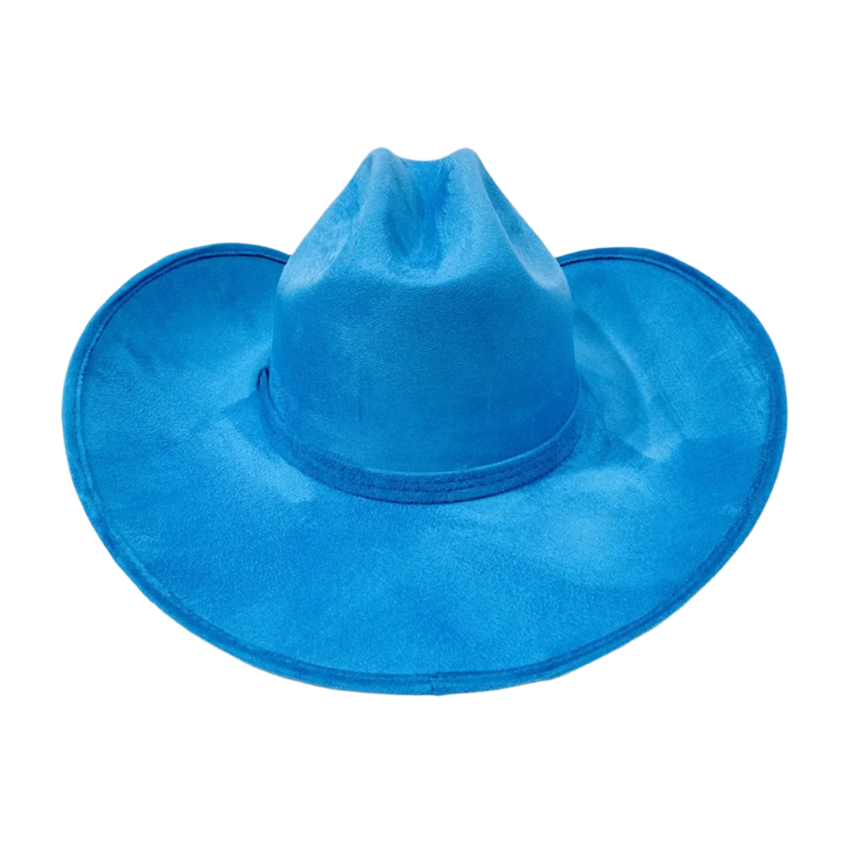 Rigid crown detail on contemporary blue western hat
