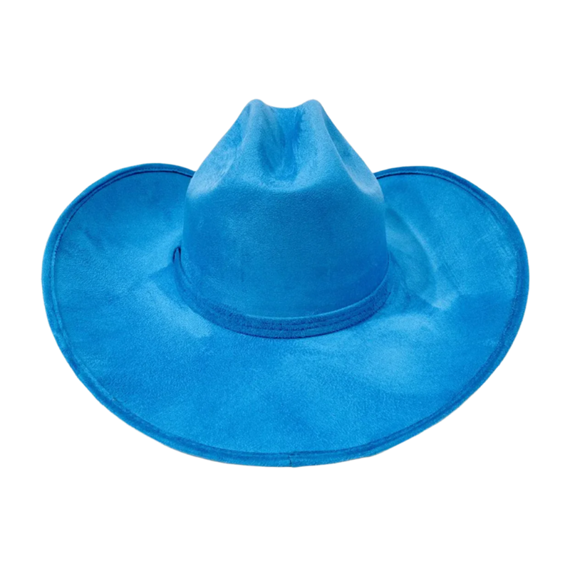 Rigid crown detail on contemporary blue western hat
