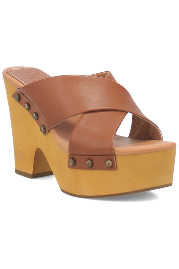 Open-toe slide sandal with soft leather straps

