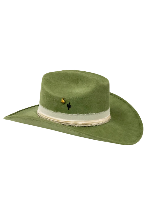 Custom cowboy hat with cactus branding detail

