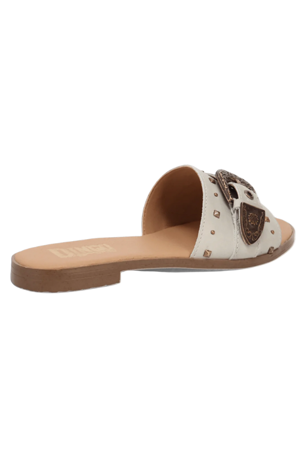 Flirty black open-toe sandal with bold details and a feminine edge
