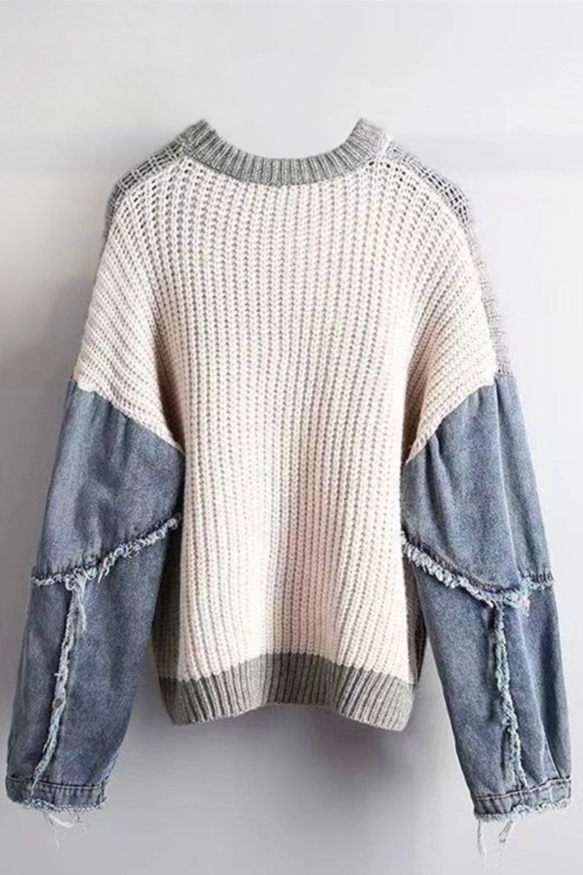 Vintage Denim Sweater in Gray