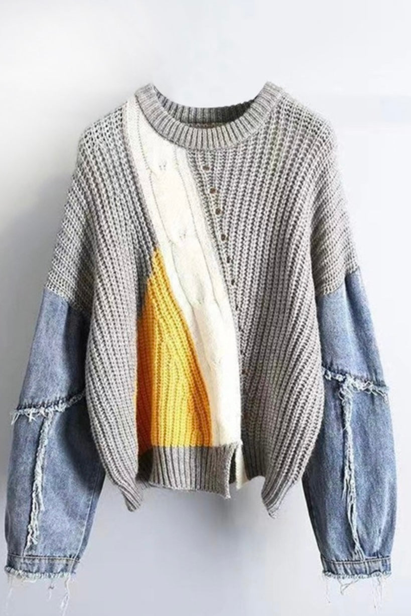 Vintage Denim Sweater in Gray