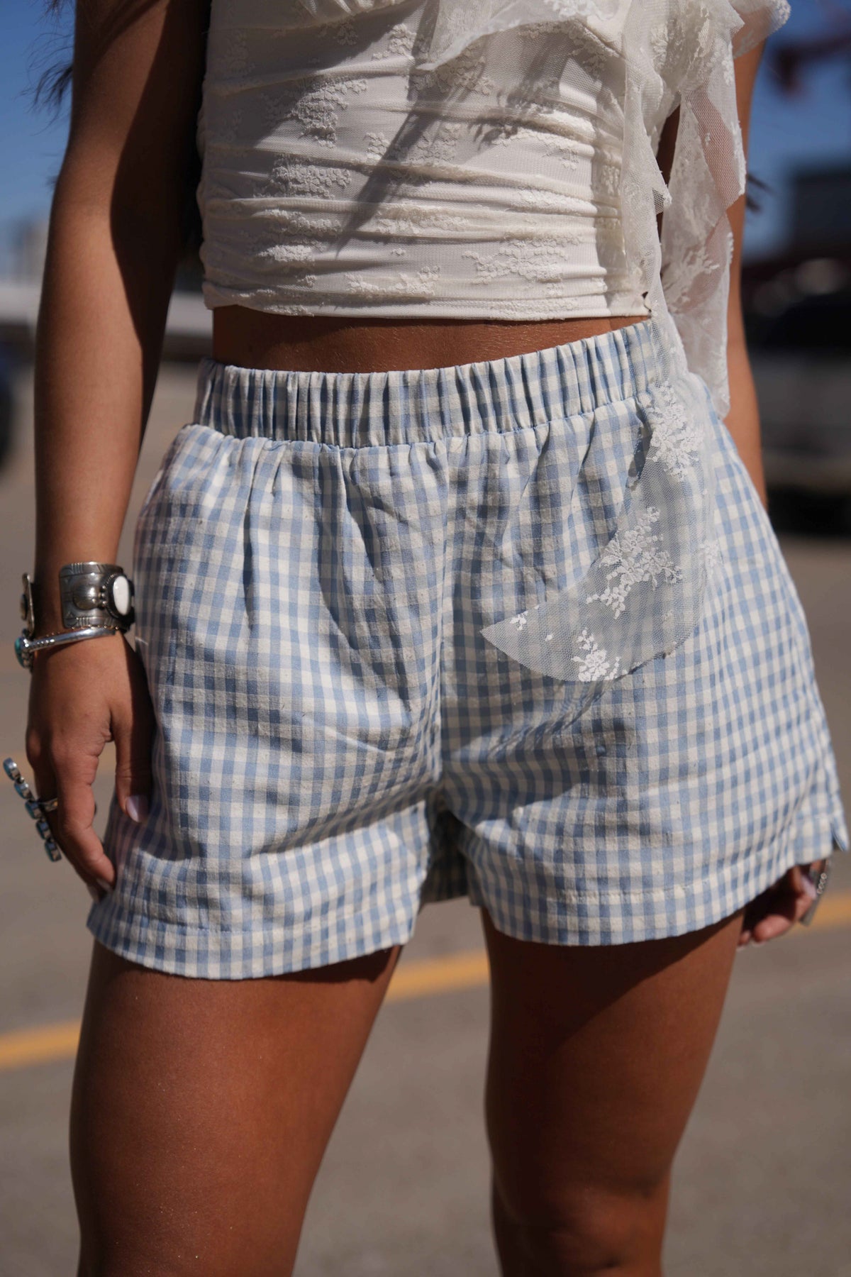 Blue And White Gingham Shorts