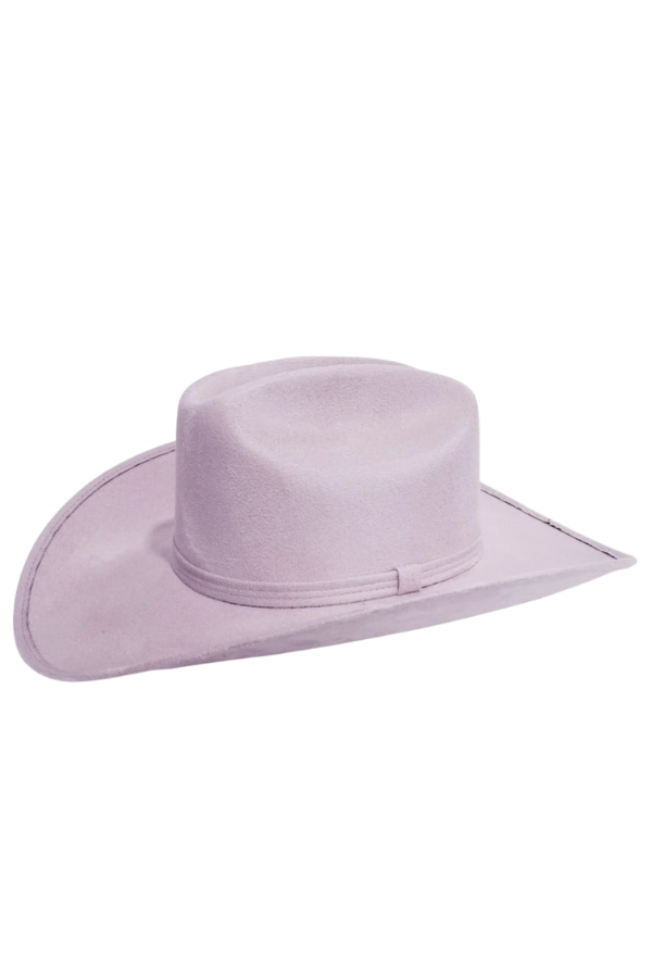 Lavender cowboy hat with wide brim and structured crown

