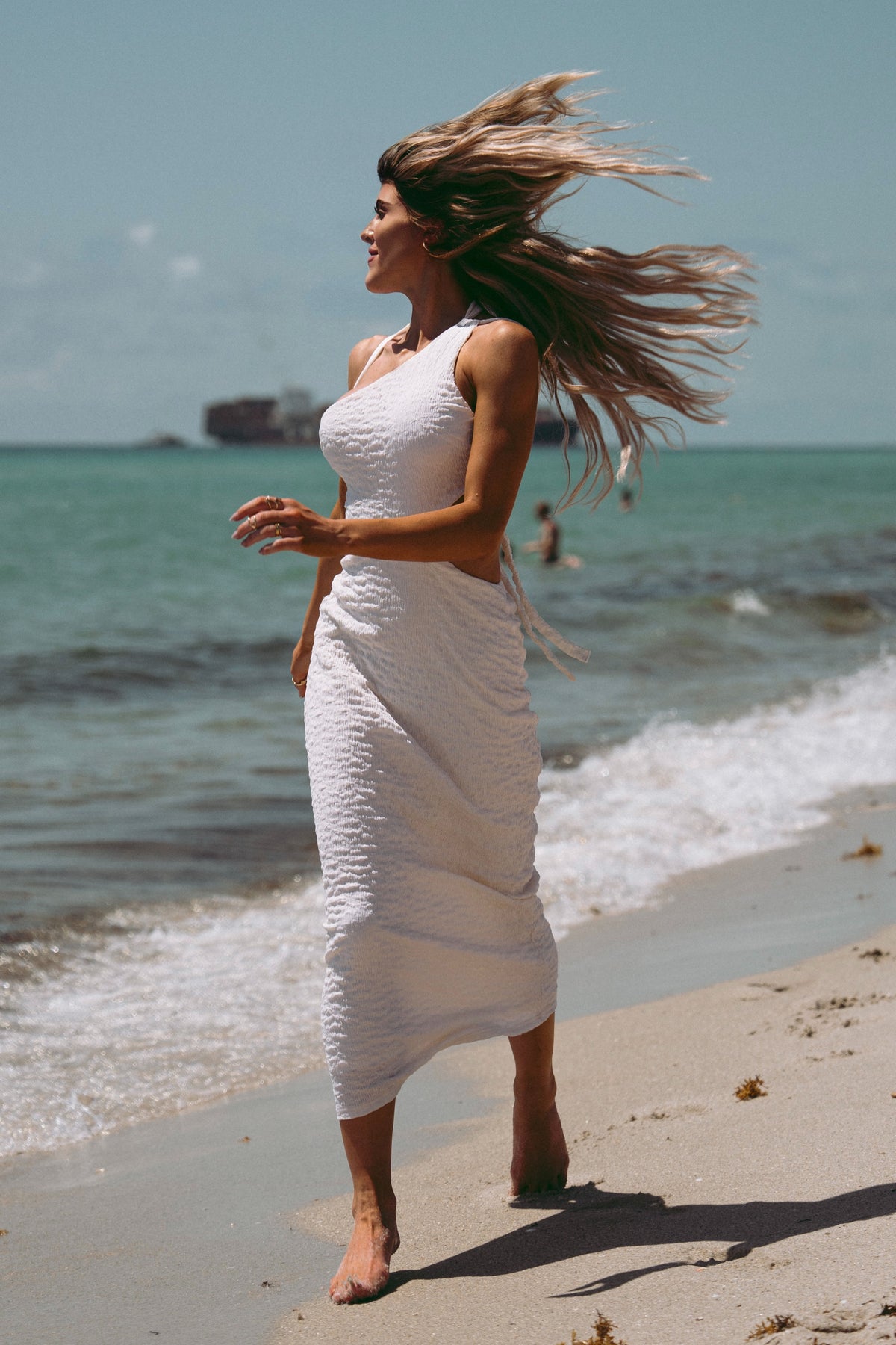 Lifetime of Love Maxi Dress in off-white with dreamy bubble fabric and playful cutouts
