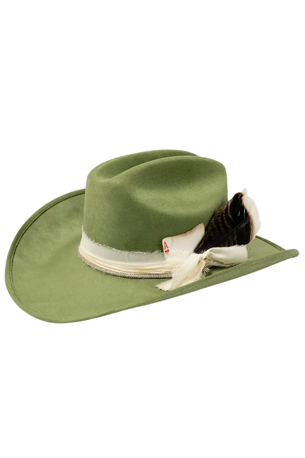 Pistachio custom cowboy hat with suede finish

