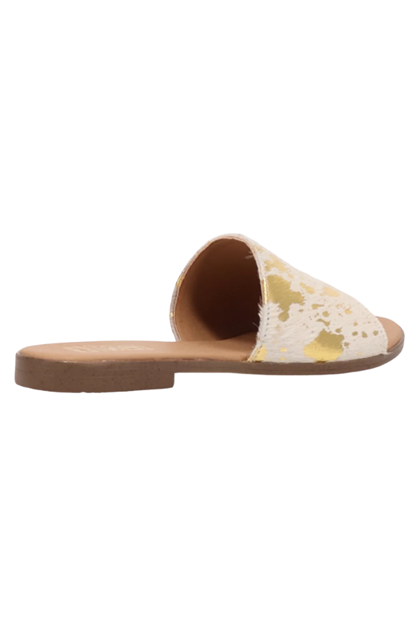 Natural calf hair upper on stylish open-toe sandal sourced from Mexico
