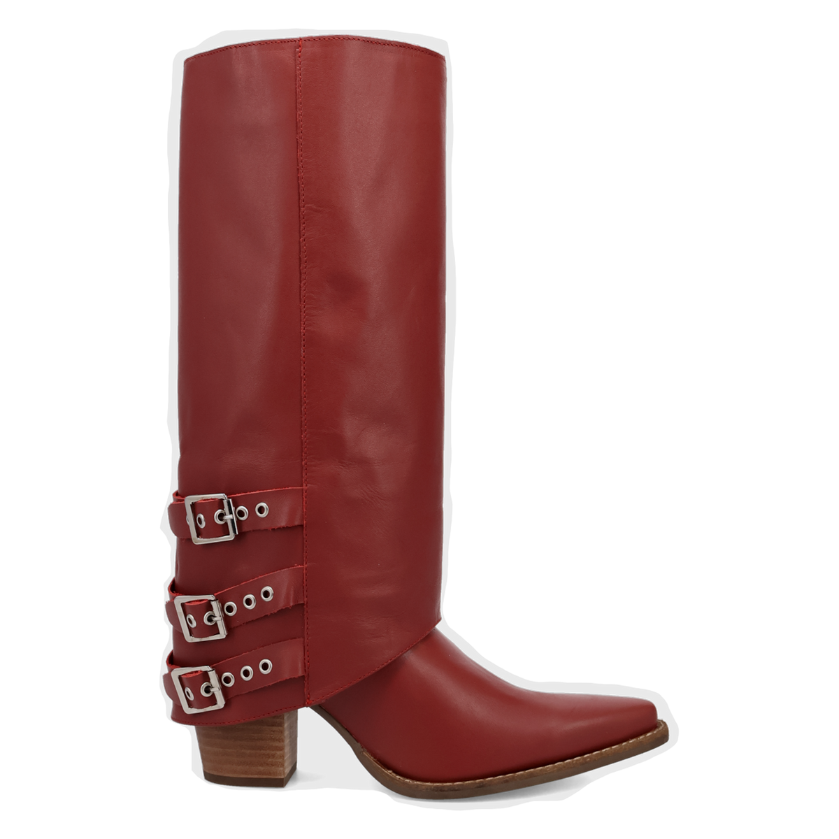 Triple buckle genuine leather western boot for women