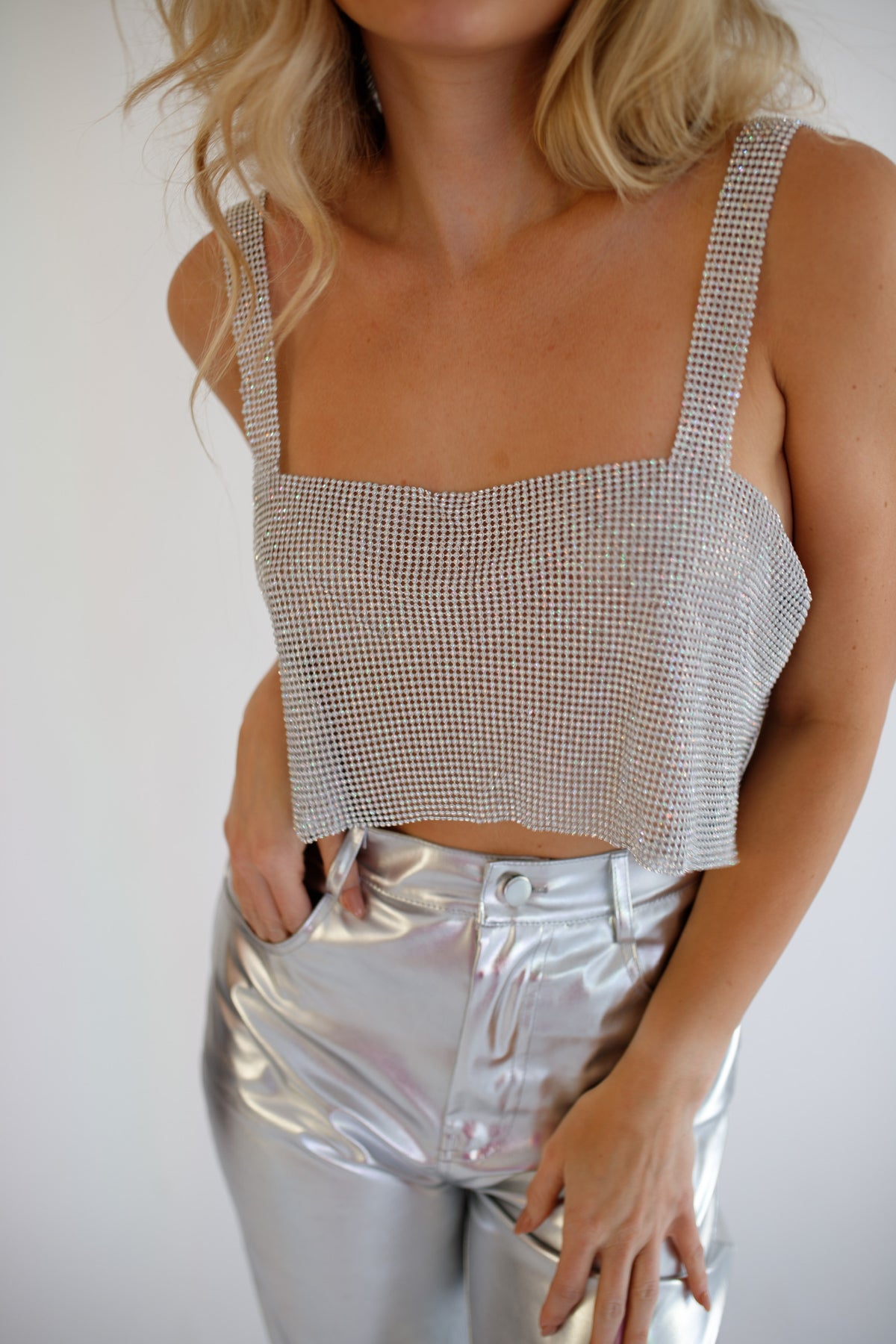 Rhinestone Chainmail Crop in Silver