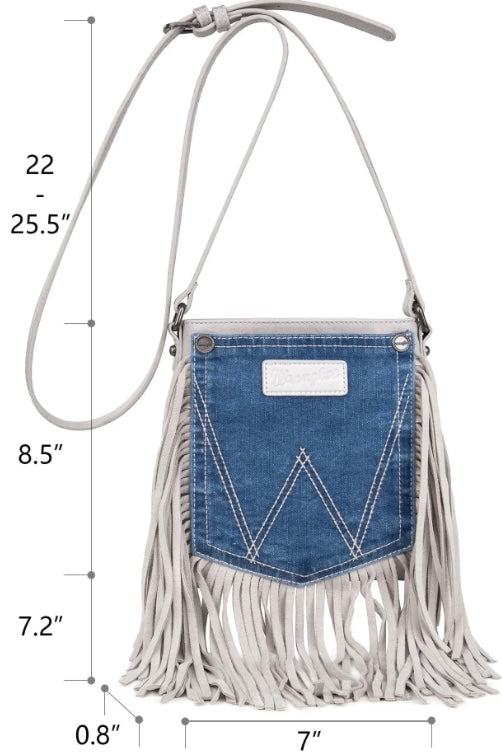 Wrangler Leather Fringe Crossbody in Beige