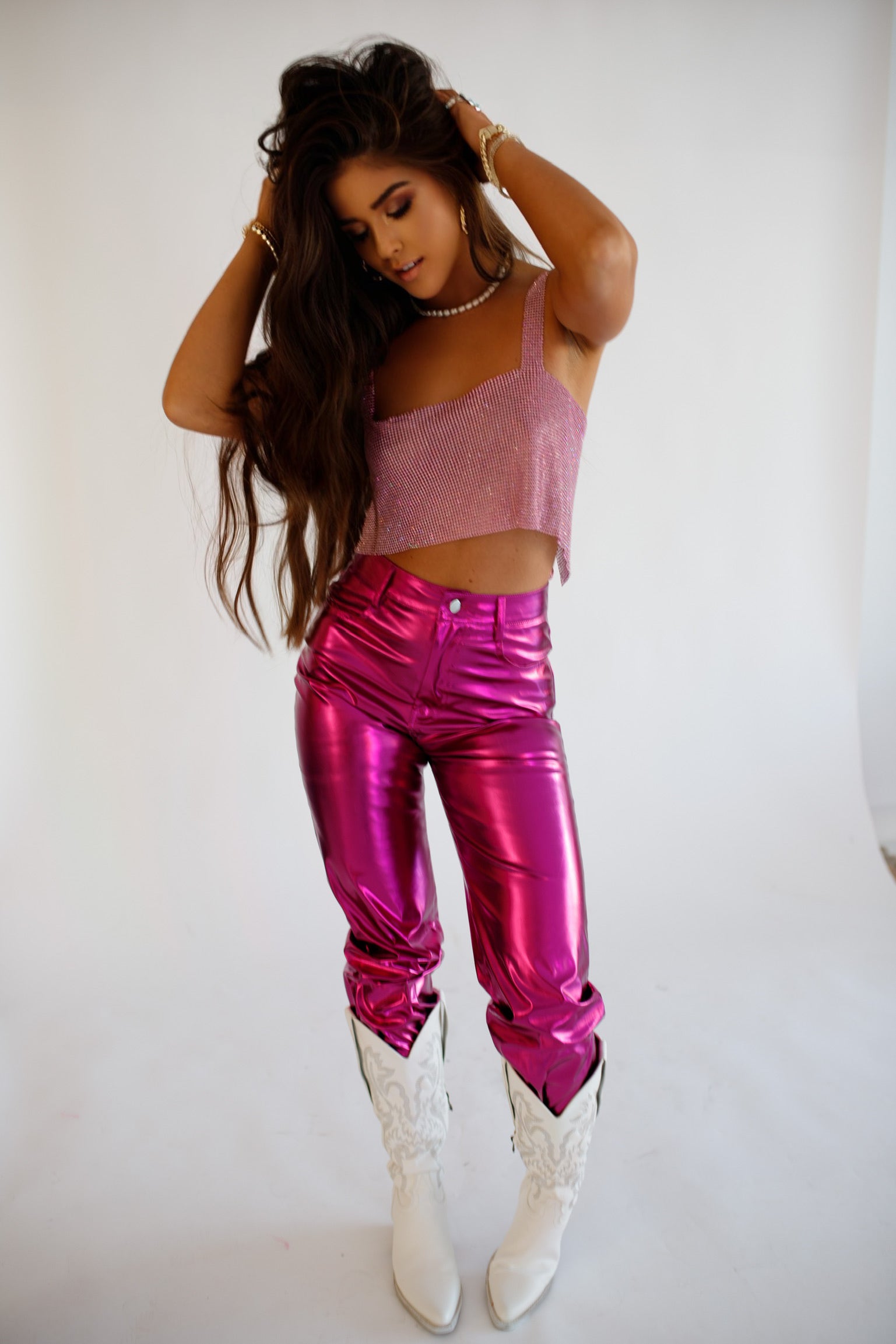 Amy Lynn Lupe Pale Pink Metallic Trousers | Lyst